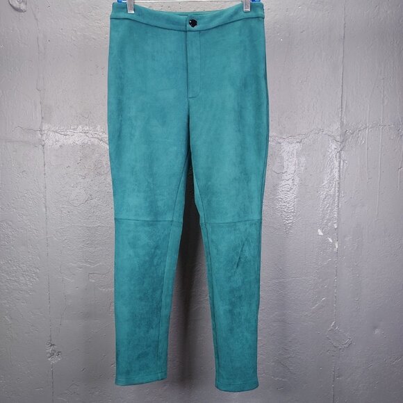 Anthropologie Avec Les Filles Pants Small Arden Slim Faux Suede Green Zip Ankle - Picture 3 of 16